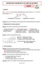 Multiplication de décimaux et ordre de grandeur - Cours de nombres et calculs pour la  : 8ème Harmos - PDF à imprimer