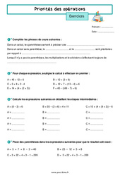 Priorités des opérations - Exercices de nombres et calculs pour la  : 8ème Harmos - PDF à imprimer