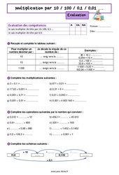 Multiplication par 10 / 100 / 0,1 / 0,01 - Examen Evaluation de nombres et calculs pour la  : 8ème Harmos - PDF à imprimer