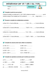 Multiplication par 10 / 100 / 0,1 / 0,01 - Exercices de nombres et calculs pour la  : 8ème Harmos - PDF à imprimer