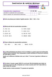 Soustraction de nombres décimaux - Examen Evaluation de nombres et calculs pour la  : 8ème Harmos - PDF à imprimer