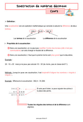 Soustraction de nombres décimaux - Cours de nombres et calculs pour la  : 8ème Harmos - PDF à imprimer