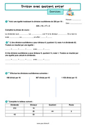 Division avec quotient entier - Exercices de nombres et calculs pour la  : 8ème Harmos - PDF à imprimer