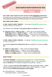 Quel/Quelle/Quels/Quelles/Qu’elle (Homophones grammaticaux) - Cours d'orthographe pour la  : 8ème Harmos - PDF à imprimer