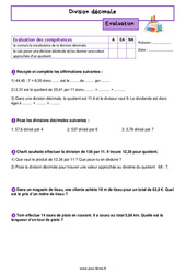 Division décimale - Examen Evaluation de nombres et calculs pour la  : 8ème Harmos - PDF à imprimer