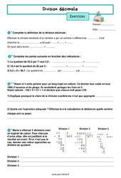 Division décimale - Exercices de nombres et calculs pour la  : 8ème Harmos - PDF à imprimer