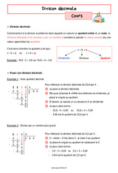 Division décimale - Cours de nombres et calculs pour la  : 8ème Harmos - PDF à imprimer