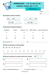 Lire et écrire les nombres entiers de 0 à 99 - Exercices de numération : 5ème Harmos - PDF à imprimer