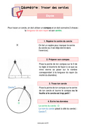 Tracer des cercles - Cours, Leçon de géométrie : 5ème Harmos - PDF gratuit à imprimer