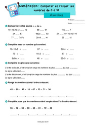 Comparer et ranger les nombres de 0 à 99 - Exercices de numération : 5ème Harmos - PDF à imprimer