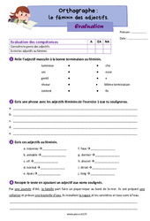 Le féminin des adjectifs - Évaluation d'orthographe : 5ème Harmos - PDF à imprimer