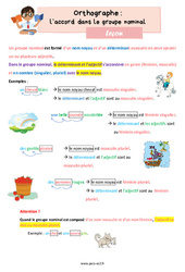 L'accord dans le groupe nominal - Cours, Leçon d'orthographe : 5ème Harmos - PDF à imprimer