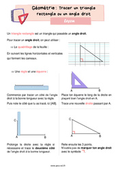 Tracer un triangle rectangle ou un angle droit - Cours, Leçon de géométrie : 5ème Harmos - PDF gratuit à imprimer