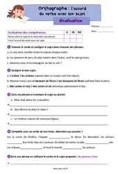 L'accord du verbe avec son sujet - Évaluation d'orthographe : 5ème Harmos - PDF à imprimer