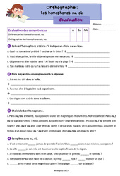 Les homophones grammaticaux ou, où - Évaluation d'orthographe : 5ème Harmos - PDF à imprimer