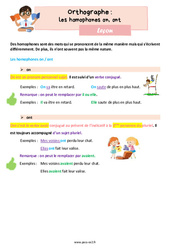 Les homophones grammaticaux on, ont - Cours, Leçon d'orthographe : 5ème Harmos - PDF gratuit à imprimer