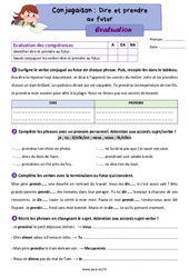 Dire et prendre au futur - Évaluation de conjugaison : 5ème Harmos - PDF à imprimer