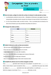 Dire et prendre au futur - Exercices de conjugaison : 5ème Harmos - PDF à imprimer
