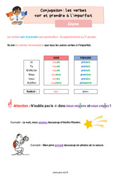 Les verbes voir et prendre à l'imparfait - Cours, Leçon de conjugaison : 5ème Harmos - PDF gratuit à imprimer