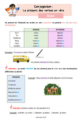 Le présent des verbes en dre - Cours, Leçon de conjugaison : 5ème Harmos - PDF gratuit à imprimer