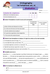 Les homophones grammaticaux et, est - Évaluation d'orthographe : 5ème Harmos - PDF à imprimer