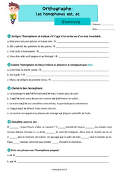 Les homophones grammaticaux et, est - Exercices d'orthographe : 5ème Harmos - PDF à imprimer