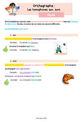 Les homophones grammaticaux son, sont - Cours, Leçon d'orthographe : 5ème Harmos - PDF gratuit à imprimer