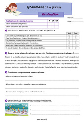 La phrase - Évaluation grammaire : 5ème Harmos - PDF à imprimer