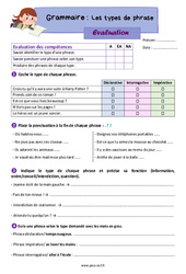 Les types de phrase - Évaluation grammaire : 5ème Harmos - PDF à imprimer