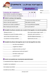 La phrase interrogative - Évaluation grammaire : 5ème Harmos - PDF à imprimer