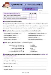 La forme exclamative - Évaluation grammaire : 5ème Harmos - PDF à imprimer