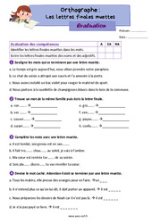 Les lettres finales muettes - Évaluation d'orthographe : 5ème Harmos - PDF à imprimer