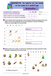 Se repérer sur les nœuds et les cases d’un quadrillage - Évaluation de géométrie : 5ème Harmos - PDF à imprimer