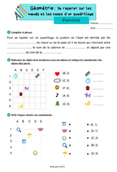 Se repérer sur les nœuds et les cases d’un quadrillage - Exercices de géométrie : 5ème Harmos - PDF à imprimer