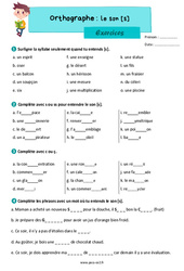 Son [s] - Exercices d'orthographe : 5ème Harmos - PDF à imprimer