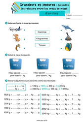 Connaitre les relations entre les unités de masse - Exercices de grandeurs et mesures : 5ème Harmos - PDF à imprimer