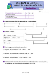 Mesurer des longueurs avec la règle - Évaluation de grandeurs et mesures : 5ème Harmos - PDF à imprimer