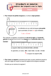 Mesurer des longueurs avec la règle - Cours, Leçon de grandeurs et mesures : 5ème Harmos - PDF gratuit à imprimer