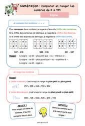 Comparer et ranger les nombres de 0 à 999 - Cours, Leçon de numération : 5ème Harmos - PDF gratuit à imprimer