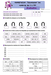 Décomposer les nombres de 0 à 999 - Évaluation de numération : 5ème Harmos - PDF à imprimer