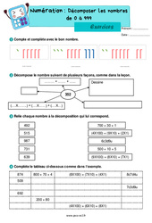 Décomposer les nombres de 0 à 999 - Exercices de numération : 5ème Harmos - PDF à imprimer