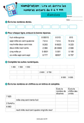 Lire et écrire les nombres entiers de 0 à 9999 - Exercices de numération : 5ème Harmos - PDF à imprimer