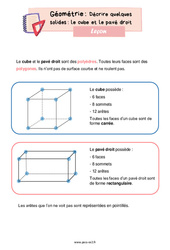 Décrire quelques solides le cube et le pavé droit - Cours, Leçon de géométrie : 5ème Harmos - PDF gratuit à imprimer