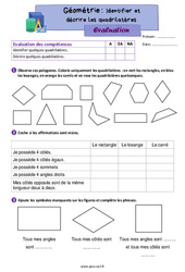 Identifier et décrire les quadrilatères - Évaluation de géométrie : 5ème Harmos - PDF à imprimer