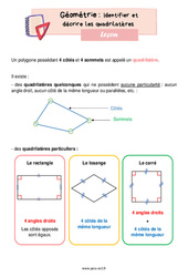 Identifier et décrire les quadrilatères - Cours, Leçon de géométrie : 5ème Harmos - PDF gratuit à imprimer