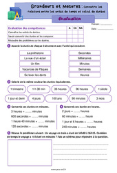 Connaitre les relations entre les unités de temps et calcul de durées - Évaluation de grandeurs et mesures : 5ème Harmos - PDF à imprimer