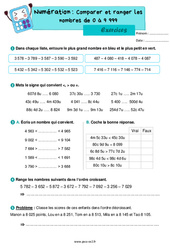 Comparer, ranger les nombres entiers de 0 à 9999 - Exercices de numération : 5ème Harmos - PDF à imprimer