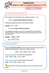 Comparer, ranger les nombres entiers de 0 à 9999 - Cours, Leçon de numération : 5ème Harmos - PDF gratuit à imprimer