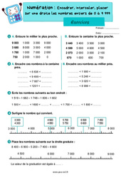 Encadrer, intercaler, placer sur une droite les nombres entiers de 0 à 9999 - Exercices de numération : 5ème Harmos - PDF à imprimer