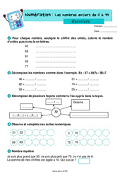 Les nombres entiers de 0 à 99 - Exercices de numération : 5ème Harmos - PDF à imprimer